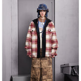 Unisex Jacket Retro Patchwork Plaid Coat for Men and Women Couple Cardigan Hooded Hooded Jacket